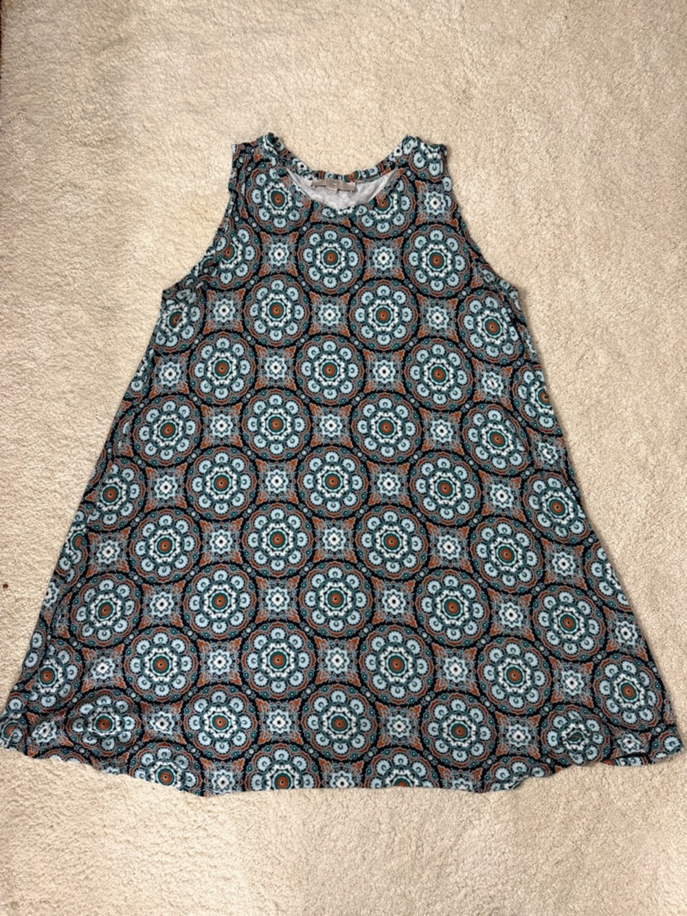 LOFT Blue and Brown Medallion Swing Dress, size 16/18